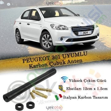 Peugeot 301 Uyumlu Karbon Fiber Oto Radio Anteni Çubuk Anten