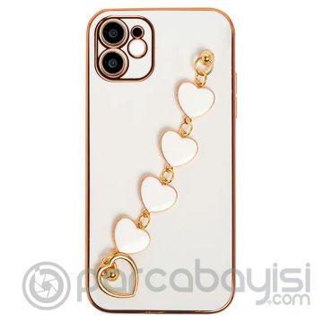 Ally iPhone 12 6.1inç Kılıf Kalp Bileklik Tutuculu Lüx Silikon Askılı Kılıf
