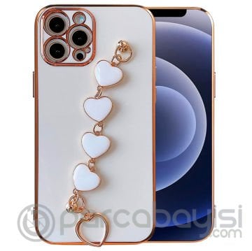 Ally iPhone 12 Pro Max 6.7inç Kılıf Kalp Bileklik Tutuculu Lüx Silikon Askılı Kılıf