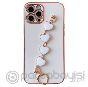 Ally iPhone 12 Pro Max 6.7inç Kılıf Kalp Bileklik Tutuculu Lüx Silikon Askılı Kılıf