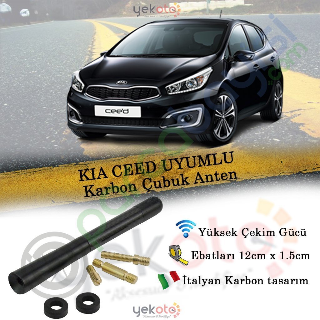 Kia Ceed Uyumlu Karbon Fiber Oto Radio Anteni Çubuk Anten