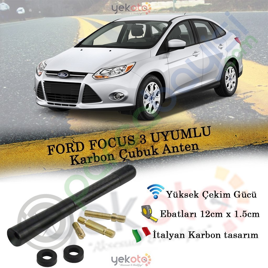 Ford Focus Iıı Uyumlu Karbon Fiber Oto Radio Anteni Çubuk Anten