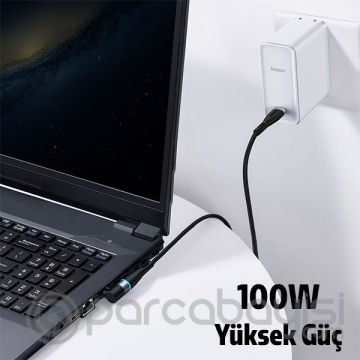 Baseus Zinc Manyetik Type-C to DC Round (4,0x1,7mm) Lenovo Laptop Şarj Kablosu 100W 2m