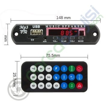 Usb/Aux/Sd Mp3 Decoder Dijital Ekranlı Bluetooth Uzaktan Kumandalı Dönüştürücü