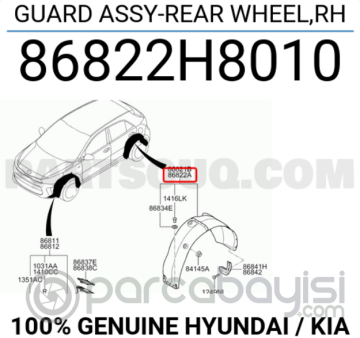 Kia Rio Arka Sağ Davlumbaz Orjinal | 86822H8010