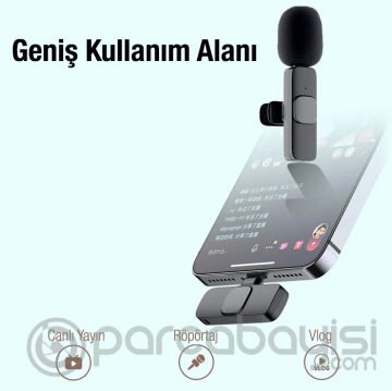 Ally K8 Lightning iPhone Tak Konuş Wireless Kablosuz Mini Yaka Mikrofonu Canlı Yayın Mikrofonu