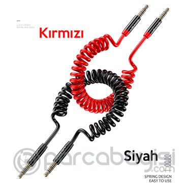 USAMS Aux Ses Aktarım Kablosu 1.2M - Araç İçi Aux Uzatma Kablosu 3.5MM Spiral