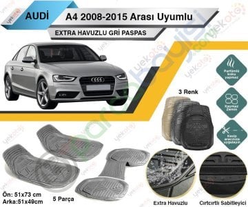 Audi A4 2008-2015 Arası Uyumlu Extra Havuzlu Kesilebilir Gri Paspas