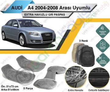 Audi A4 2004-2008 Arası Uyumlu Extra Havuzlu Kesilebilir Gri Paspas