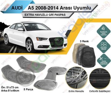 Audi A5 2008-2014 Arası Uyumlu Extra Havuzlu Kesilebilir Gri Paspas