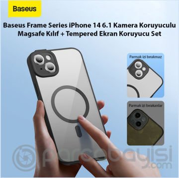 Baseus Frame Series iPhone 14 6.1 Kamera Koruyuculu Magsafe Kılıf + Tempered Ekran Koruyucu Set