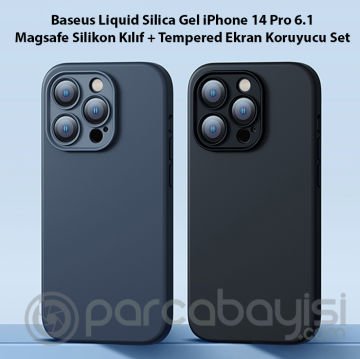 Baseus Liquid Silica Gel iPhone 14 Pro 6.1 Magsafe Silikon Kılıf + Tempered Ekran Koruyucu Set