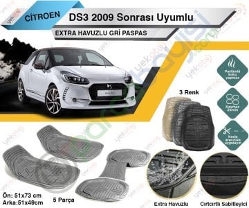 Citroen C3 Ds3 2009 Sonrası Uyumlu Extra Havuzlu Kesilebilir Gri Paspas