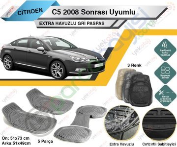 Citroen C5 2008 Sonrası Uyumlu Extra Havuzlu Kesilebilir Gri Paspas