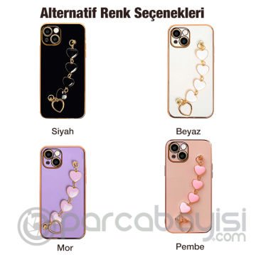 Ally iPhone 13 Mini 5.4inç Kılıf Kalp Bileklik Tutuculu Lüx Silikon Askılı Kılıf