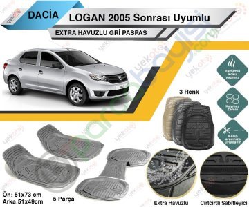 Dacia Logan 2005 Sonrası Uyumlu Extra Havuzlu Kesilebilir Gri Paspas