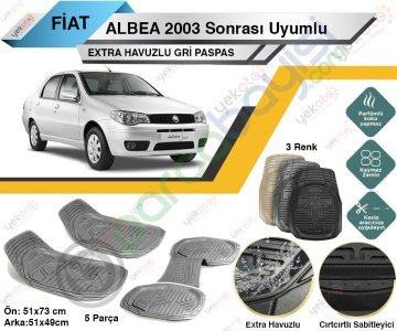 Fiat Albea 2003 Sonrası Uyumlu Extra Havuzlu Kesilebilir Gri Paspas