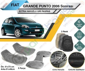 Fiat Grande Punto 2006 Sonrası Uyumlu Extra Havuzlu Kesilebilir Gri Paspas