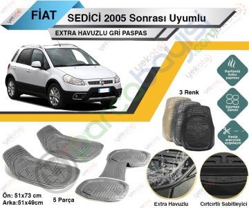 Fiat Sedici 2005 Sonrası Uyumlu Extra Havuzlu Kesilebilir Gri Paspas