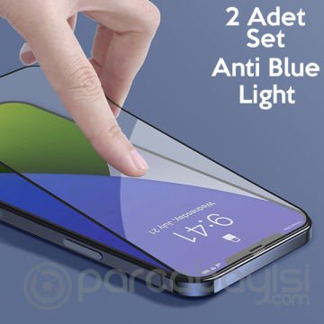 Baseus İPhone 12 Mini 5.4 0.3MM Full Anti Blue Light Tempered Cam Ekran Koruyucu 2Adet Set