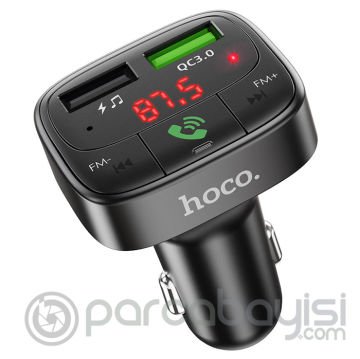 HOCO E59 Dijital Göstergeli Kablosuz Araç içi FM Transmitter + USB Hızlı Şarj Aleti