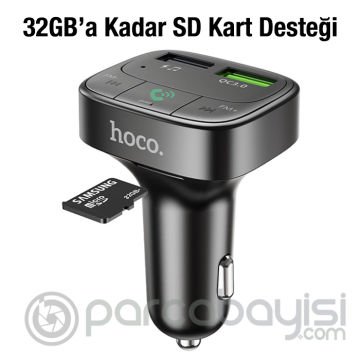 HOCO E59 Dijital Göstergeli Kablosuz Araç içi FM Transmitter + USB Hızlı Şarj Aleti