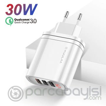 KUULAA Mirror 3 Usb QC3.0+PD 30W Hızlı Şarj Dijital Ekran Şarj Başlık