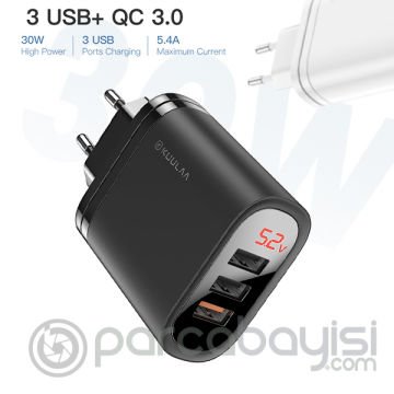 KUULAA Mirror 3 Usb QC3.0+PD 30W Hızlı Şarj Dijital Ekran Şarj Başlık