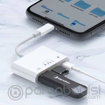 İPhone-Otg Hub -Usb Type C To Kulaklık ve Usb Kamera Okuyucu Otg