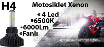 H4 Motosiklet Xenon Far Kısa Uzun Hüzmeli 6000Lm Zenon Far 6500K Beyaz