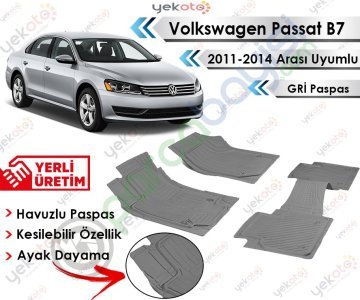 Volkswagen Passat B7 2011-2014 Arası Uyumlu Havuzlu Kesilebilir Üniversal Gri Paspas