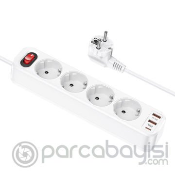 HOCO NS1 4lü Priz 2 USB 1 Type-C PD 20W 1.8 Metre Hızlı Şarj Uzatma Kablosu Akım Korumalı