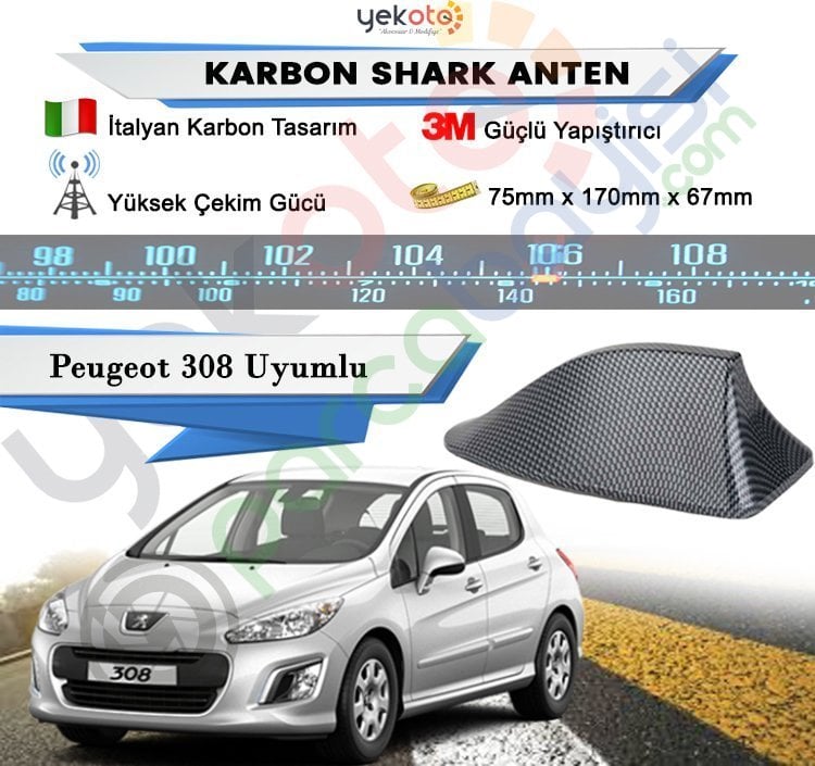 Peugeot 308 Karbon Shark Anten Köpek Balığı Anten Elektrikli İtalyan Tasarım