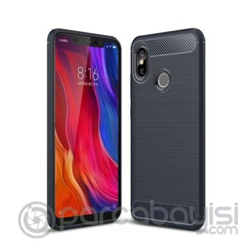 Xiaomi Mi 8  Dark Ultra Koruma Karbon Fiber Doku Silikon Kılıf