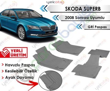 Skoda Superb 2008 Sonrası Uyumlu Havuzlu Kesilebilir Gri Paspas