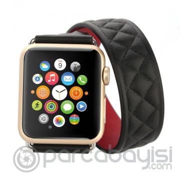 Ally Apple Watch 7-8 45mm 6-5-4 44mm Çift Tur Deri Kayış Kordon H- Model 3-2-1 42mm