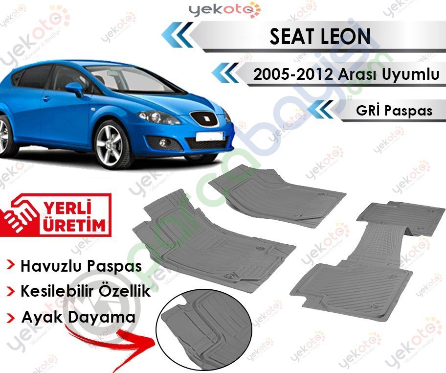 Skoda Leon 2005-2012 Sonrası Uyumlu Havuzlu Kesilebilir Gri Paspas