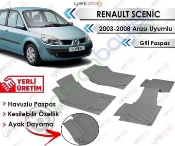 Renault Scenic 2003-2008 Arası Uyumlu Havuzlu Kesilebilir Gri Paspas