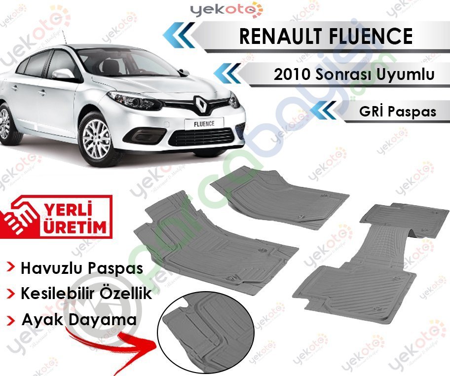 Renault Fluence 2010 Sonrası Uyumlu Havuzlu Kesilebilir Gri Paspas