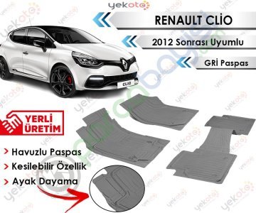 Renault Clio 2012 Sonrası Uyumlu Havuzlu Kesilebilir Gri Paspas