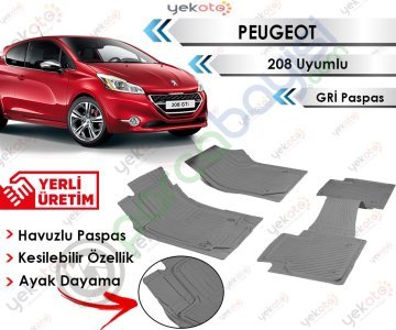 Peugeot 208 Uyumlu Havuzlu Kesilebilir Gri Paspas