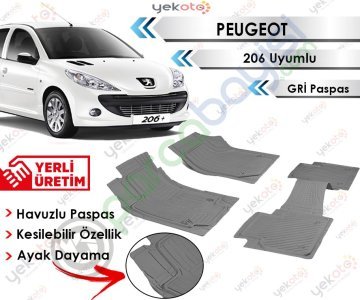 Peugeot 206 Uyumlu Havuzlu Kesilebilir Gri Paspas