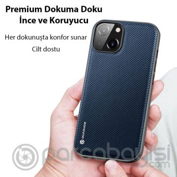 Dux Ducis Fino Serisi iPhone 14 6.1 inç Kılıf Premium Dokuma Silikon Kılıf