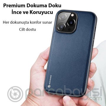 Dux Ducis Fino Serisi iPhone 14 Pro 6.1 inç Kılıf Premium Dokuma Silikon Kılıf