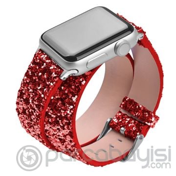 Ally Apple Watch 7-8 45mm 6-5-4 44mm Çift Tur Deri Sim İşlemeli Kordon 3-2-1 42mm