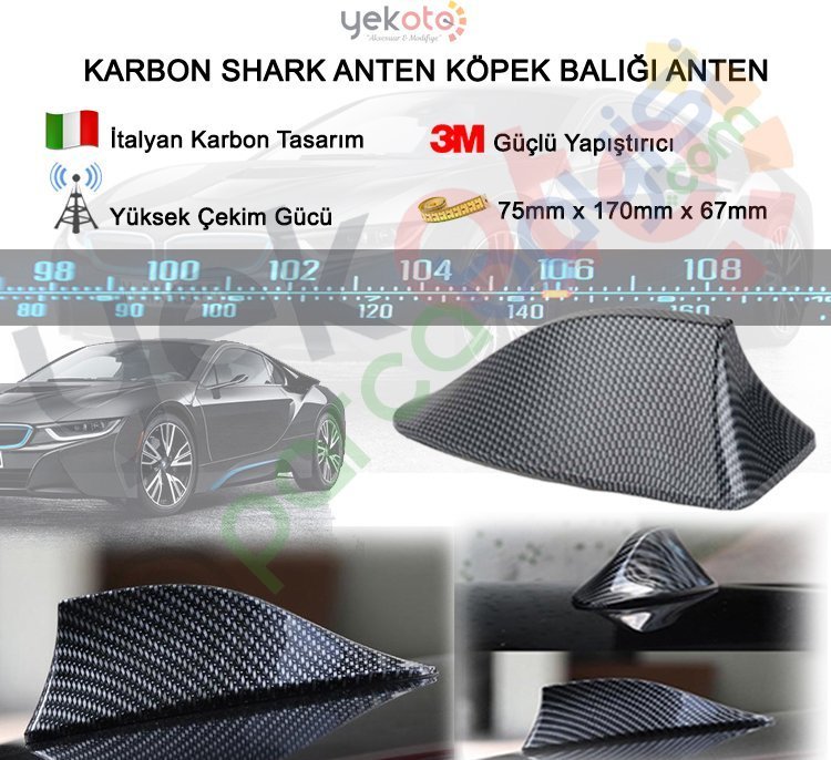 Karbon Shark Anten Köpek Balığı Balık Sırtı Anten Elektrikli İtalyan Tasarım