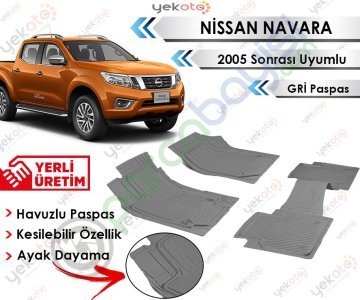 Nissan Navara 2005 Sonrası Uyumlu Havuzlu Kesilebilir Gri Paspas