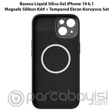 Baseus Liquid Silica Gel iPhone 14 6.1 Magsafe Silikon Kılıf + Tempered Ekran Koruyucu Set