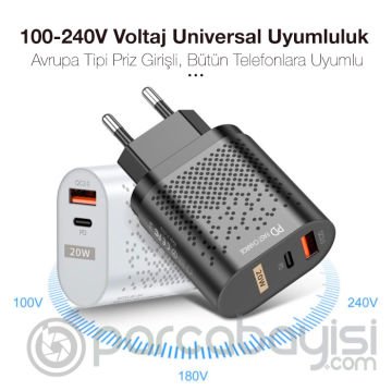 USLİON 20W USB QC3.0 Şarj PD3.0 Hızlı Şarj Aleti Şarj Başlık