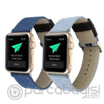 Ally Apple Watch 7-8 45mm 6-5-4 44mm Kayış Kordon Canvas Dokuma Blue Jean 3-2-1 42mm